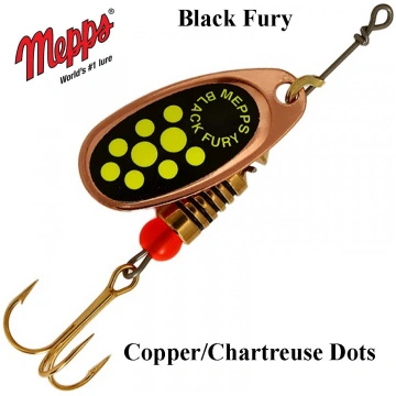 Rotējošais māneklis Mepps Black Fury Copper Chartr