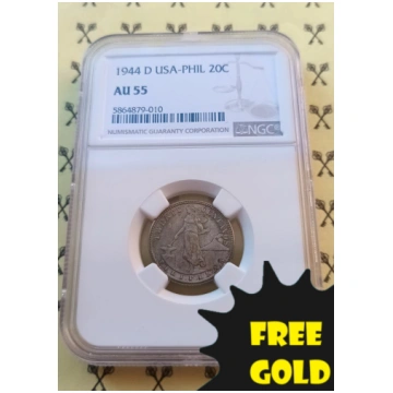 1944-D USA-PHIL 20C NGC AU 55 with Certification I