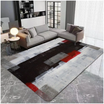 Grey and Red Abstract Art Painting Area Rug Machin