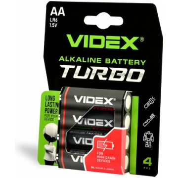 Baterijas Turbo VIDEX LR6T/AA 4 gab