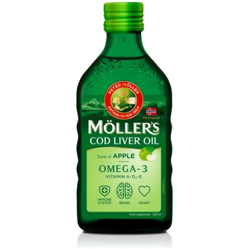 MOLLER"S COD LIVER OIL, šķidra zivju eļļa, ābolu g