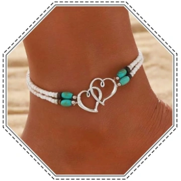 Jovono Boho Anklet Sirds formas daudzslāņu tirkīza