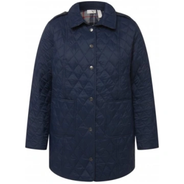 Ulla Popken Quilted Jacket with Plaid Lining Navy 