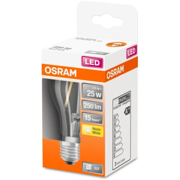 Spuldze Osram LED, E27, balta krās., E27, 2.5 W, 2