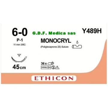 Sutura chirurgica monocryl 6-0, MCP489H, ago P-1, 