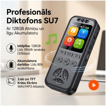 Digitālais diktofons 128GB 1536kbps, skārienekrāns