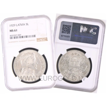 Latvia 5 Lati 1929 - NGC MS 61