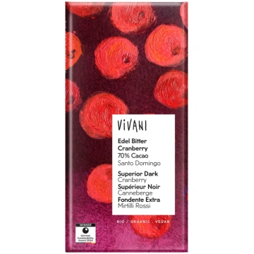 Vivani BIO tumšā šokolāde ar dzērvenēm, 80g