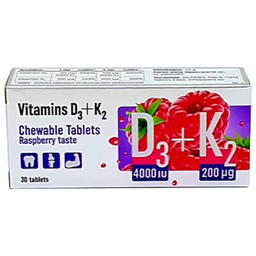 PHARMPRO Vitamin D3+K2 košļājamās tabletes, 30 gab