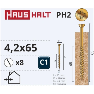 Koka skrūve, osb plāksnes Haushalt ZN PH, 4.2 x 65