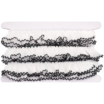 MAYJOYDIY White Ruffle Lace Trim 5 m x 30 mm plisē