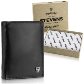 STEVENS Melns vīriešu ādas maks