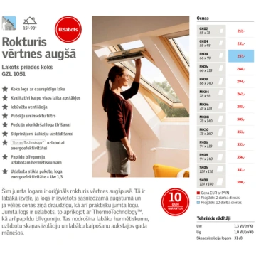 VELUX Jumta logs GZL 1051 PK08 ar rokturi augšā, i