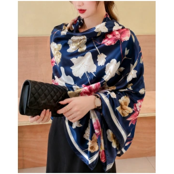Midnight Bloom Silk Scarf - 180*90 CMS