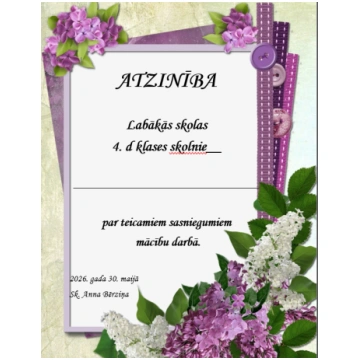 Diplomi un pateicības pavasarī Pamatskola
