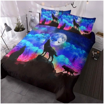 3pcs Starry Sky Moon Night Wolf Pack Bedroom Print