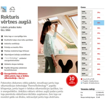 VELUX Jumta logs GLL 1061 MK10 ar rokturi augšā, i
