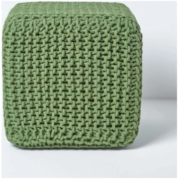 Homescapes Green Knitted Cube Footstool Bean Fille