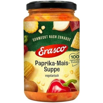 Erasco piparu zupa stikla traukā, izgatavota no 10