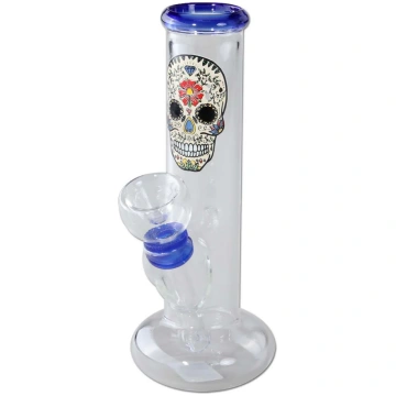 Mini Bong in Vetro con Teschio 14cm - Black Leaf -