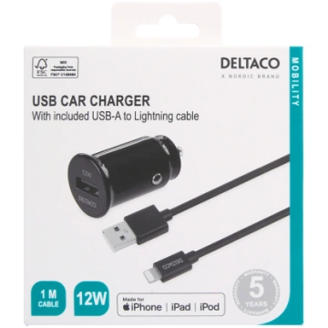 Auto telefona lādētājs Deltaco USB-CAR130, Lightni