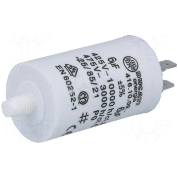 Capacitor: motors, run | 6uF | 425VAC | Ø32x55mm |