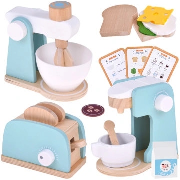 Wooden set - toaster, coffee machine, mixer + acce