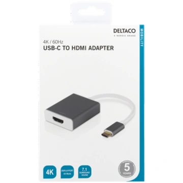 DELTACO USB-C - HDMI, 4096x2160 60Hz, 0.2m, telpas