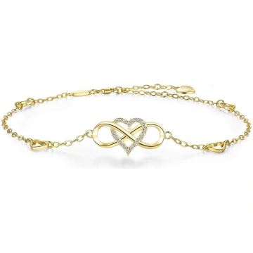 BlingGem Anklets sievietēm Sudraba bezgalības sird