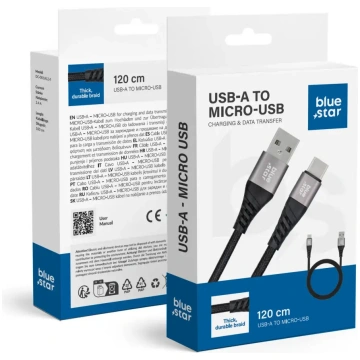 Cable USB A to Micro USB Blue Star 2A with braid 1