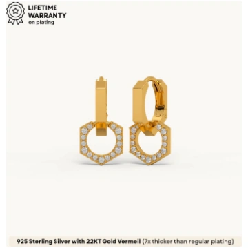 Geometric Pave Hexagon Huggies in 92.5 Sterling Si