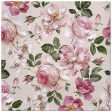 SALVETES 33x33CM, ROSES GLORY CREAM, Paw Decor Col