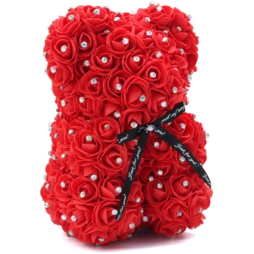 Meškiukas iš rožių Rose Bear, raudonas su blizguči