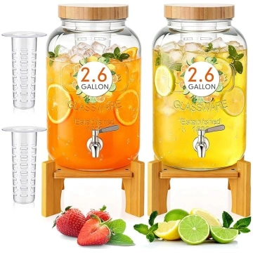 Honeydak Stikla dzērienu dozators ar koka statīvu