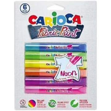 Krāsas 6 neon krāsas tekstīlam 3D Carioca