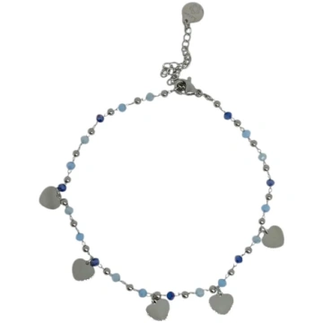 Blue Crystal and Silver Heart Anklet Splendi