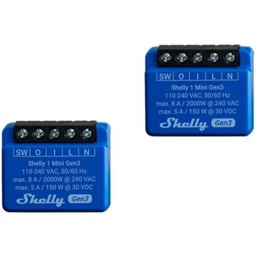 Shelly 1 Mini Gen3 Set of 2 Controllers, WiFi/Blue