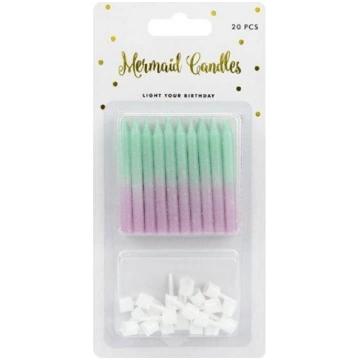 PartyDeco kūkas sveces ar svečturiem Mermaid, 20 g