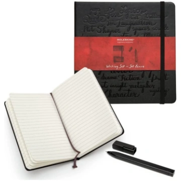 Set quaderno a righe con copertine rigida e penna 