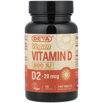 Deva, Vegan Vitamin D2, 20 mcg (800 IU), 90 Tablet