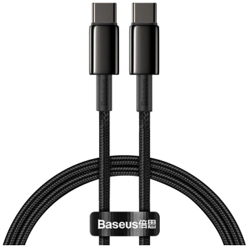 Vads Baseus, 2 x USB Type C, melna krās