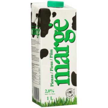 Piens MARGĖ, 2,0%, UAT, 1 l