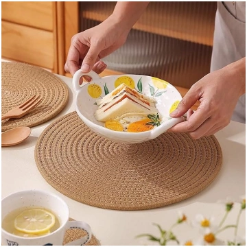 Woven Burlap Placemats, 13.8 Inch Braided Placemat