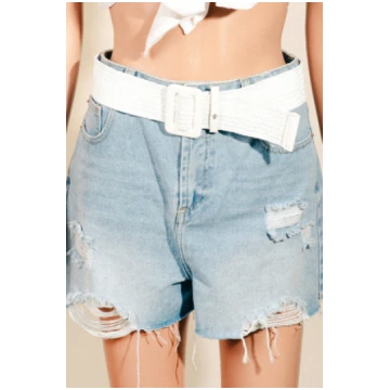 Evie White Rectangular Buckle Braided Straw Belt B