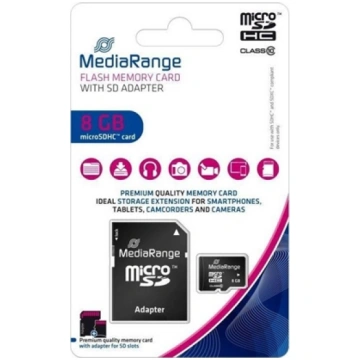 MEMORY MICRO SDHC 8GB C10/W/ADAPTER MR957 MEDIARAN