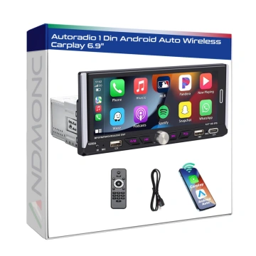 Autoradio 1 DIN Touch android auto wireless carpla