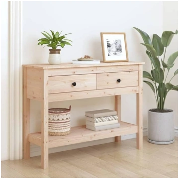 Farmhouse Console Table with 2 Drawers, Solid Pine