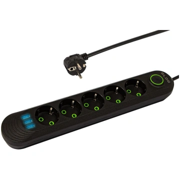 98-226# ps-520 5 ligzdu 3xusb 2m melns 2x1mm elekt
