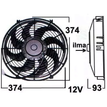 Radiatora ventilators 12V 14"" (pūšošs) Unipoint
