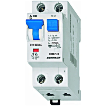 Combined MCB/RCD (RCBO) C06A/1+N/30mA/Type AC-6kA 